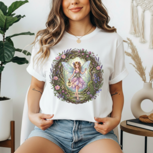 Pastel Garden Fairy T-Shirt | Vintage Floral Wreath, Pixie Illustration